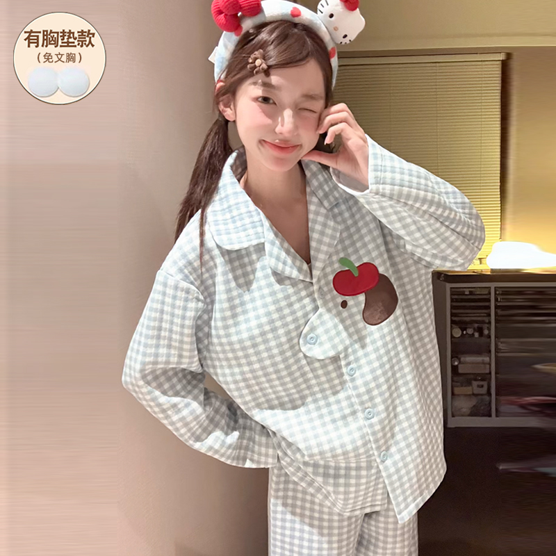 带胸垫秋冬睡衣女款防凸点可外穿