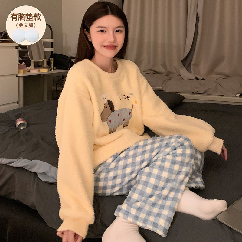 软绵珊瑚绒冬季睡衣女款带胸垫加厚保暖2025新款可外穿套装小个子,女士内衣/男士内衣/家居服,睡衣/家居服套装,淘宝优惠券,粉丝福利购,淘宝优惠卷