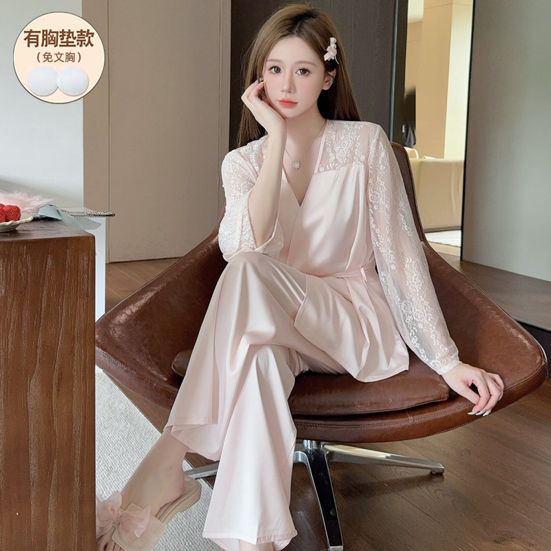 法式宫廷蕾丝冰丝睡衣女春夏季带胸垫高级感2026新款可外穿居家服,女士内衣/男士内衣/家居服,睡衣/家居服套装,淘宝优惠券,粉丝福利购,淘宝优惠卷