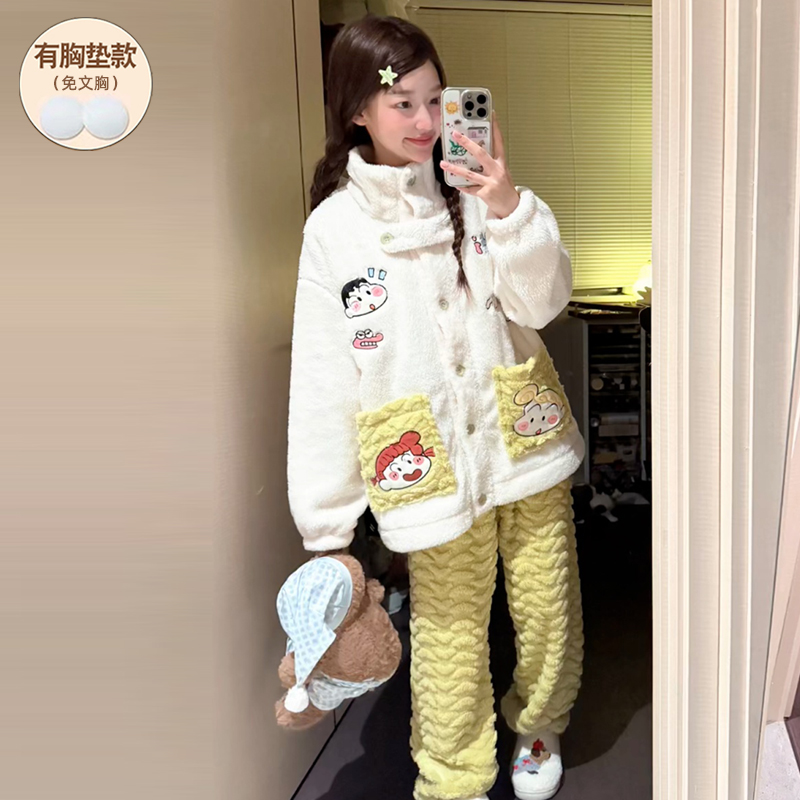睡衣女款冬季珊瑚绒加绒加厚大码