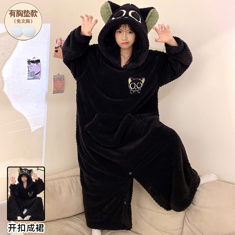 连体睡衣女冬季珊瑚绒加绒加厚