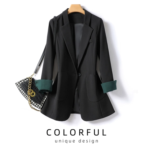 Черный осенний пиджак классического кроя для отдыха, изысканный стиль, в корейском стиле, большой размер, яркий броский стиль