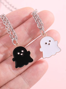 新款可爱小幽灵黑白小鬼项链个性嘻哈百搭情侣配饰女学生锁骨链