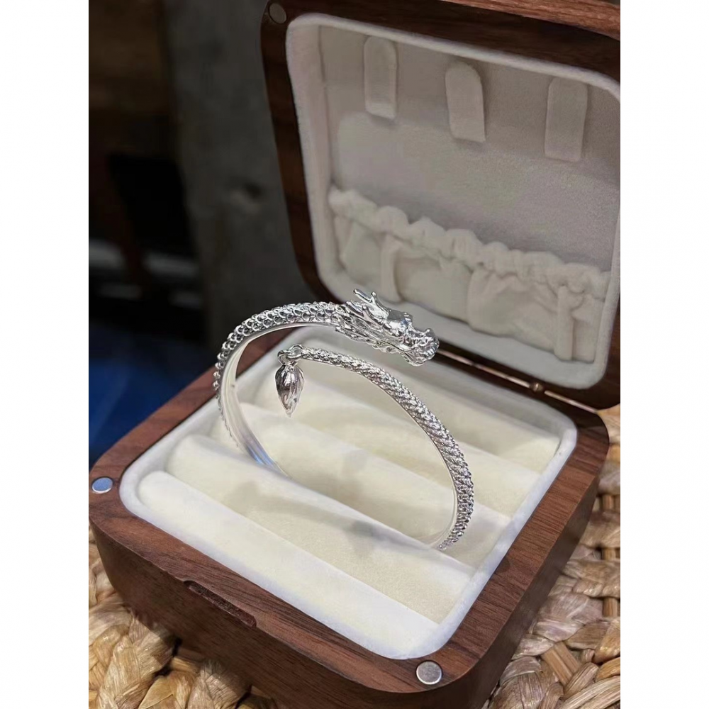 NATAL YEAR DRAGON SWING TAIL BRACELET FEMALE ZODIAC DRAGON OPENING SILVER-PLATED BRACELET MENS SENIOR COUPLE GIFT INS