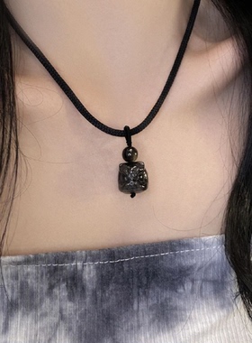 黑白醒狮情侣项链 新中式古国风男女不掉色ins礼物非玉吊坠抽拉绳