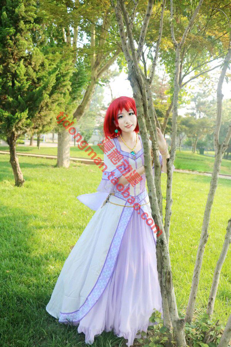 赤发白雪姬 红发的白雪公主紫连衣裙cosplay定做动漫服装假发定制