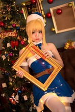 Fate圣杯战争蓝Saber阿尔托利亚蓝圣诞装cosplay动漫服装假发定制