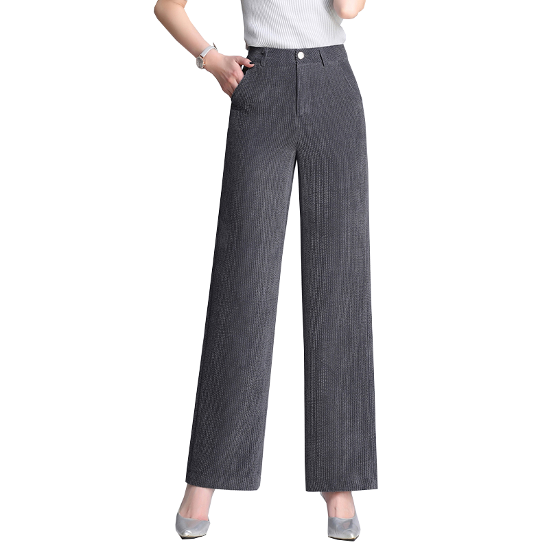 澜懿灯芯绒阔腿裤女秋冬厚款粗条绒直筒裤时尚坠感宽腿裤休闲女裤