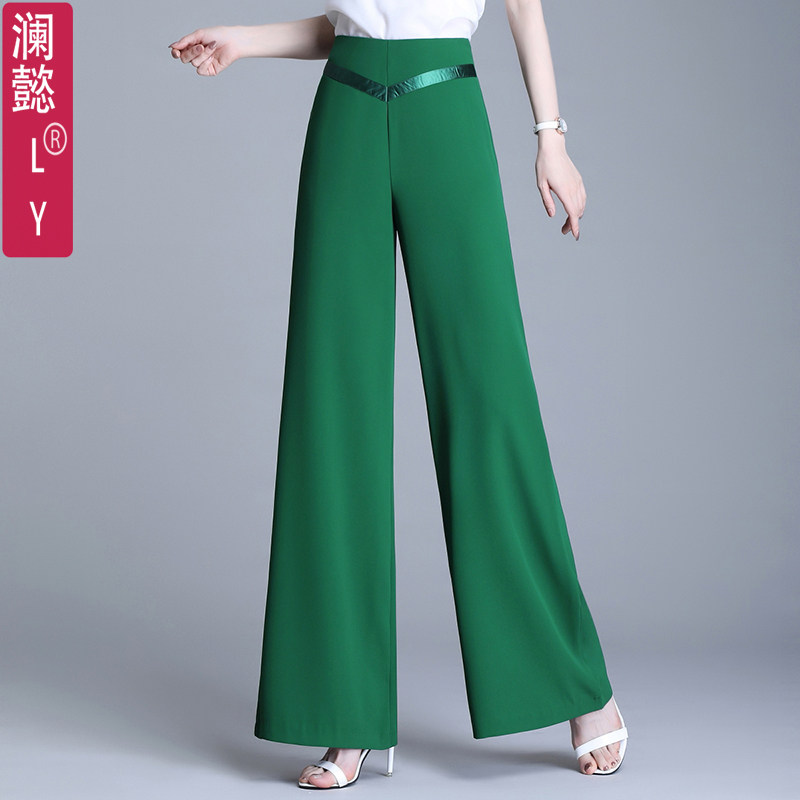 春夏薄款南韩丝阔腿隐形后拉链裙裤垂顺坠感高腰肥腿裤西裤舞蹈裤