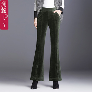 九分裤 秋冬厚灯芯绒微喇裤 条绒高腰弹力开叉喇叭裤 鱼尾裤 高腰显