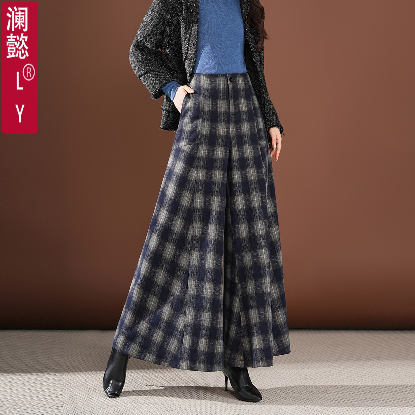 英伦风格子阔腿裤女毛呢垂坠舞裤加厚宽松裤裙裤减龄肥腿裤舞蹈裤,女装/女士精品,西装裤/正装裤,淘宝优惠券,粉丝福利购,淘宝优惠卷