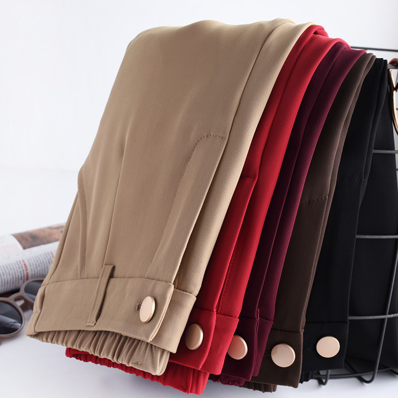 垂顺坠感窄版阔腿裤后腰弹力直筒牛奶丝春夏卡其色肥腿裤西裤女裤