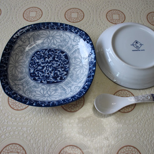 餐具家用饭碗碟子方盘唐式 美仪陶瓷中式 面碗盘勺可进微波炉釉下彩