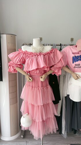 2026夏新款韩国东大门高腰纱网层层蛋糕裙半身裙水蜜桃粉裙子女