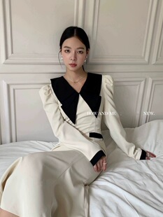 DZ2026秋新款职场大女人蝴蝶结泡泡袖鱼尾连衣裙西服裙裙子气质