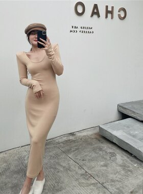 新款大领子长款打底连衣裙裙子