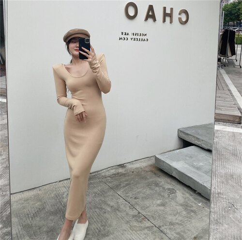 新款大领子长款打底连衣裙裙子
