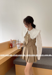 2026秋新款韩国东大门西服马甲+高腰百褶裙学院套装女