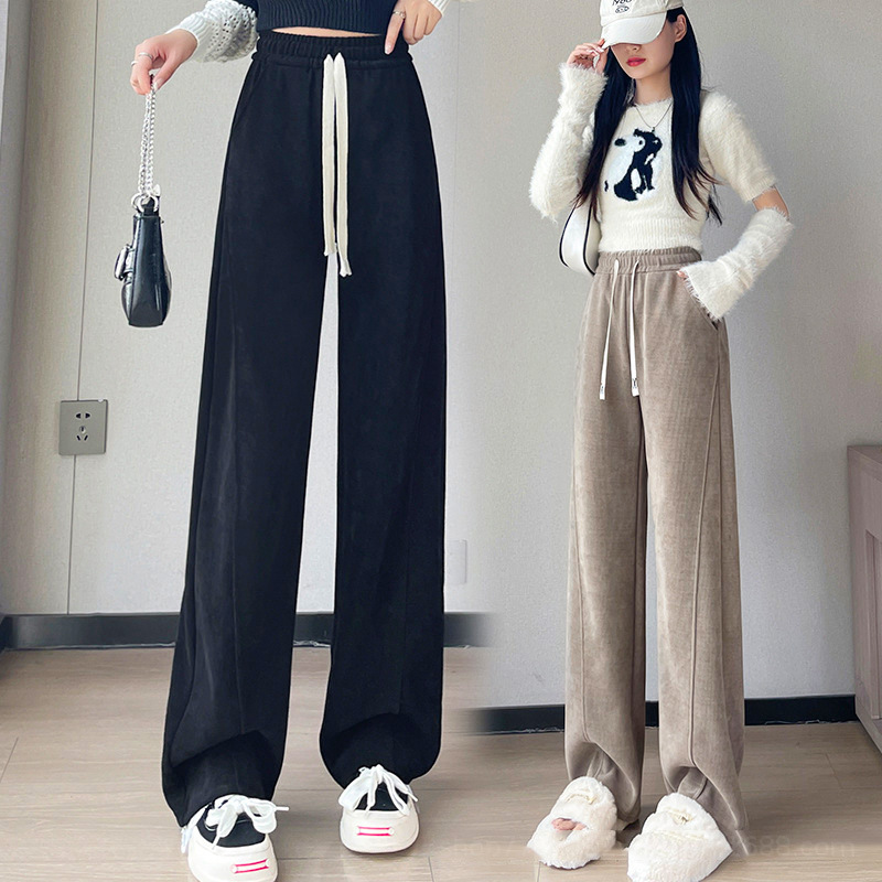 木绵绒阔腿裤女春秋新款高腰垂感针织休闲运动窄版百搭直筒香蕉裤