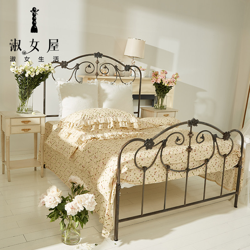 淑女屋轻奢全棉浅黄色碎花四件套