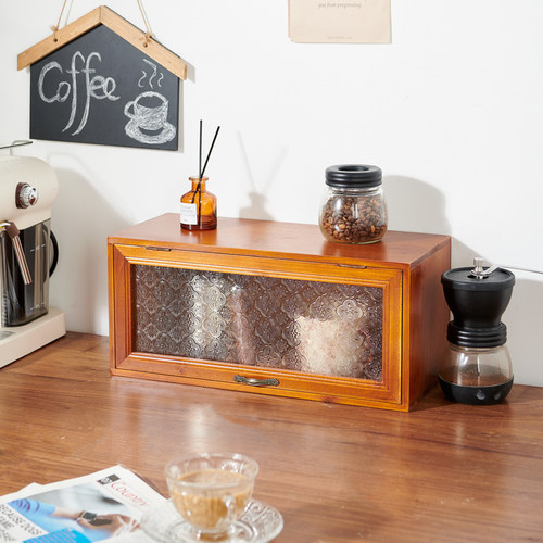 收纳储物柜海棠花玻璃翻盖