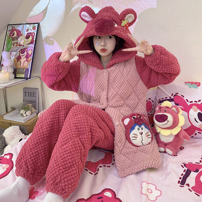 女士珊瑚绒夹棉三层加绒加厚保暖