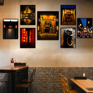 四川老成都火锅店装饰画茶馆饭店挂画宽窄巷子街景餐厅包间墙壁画
