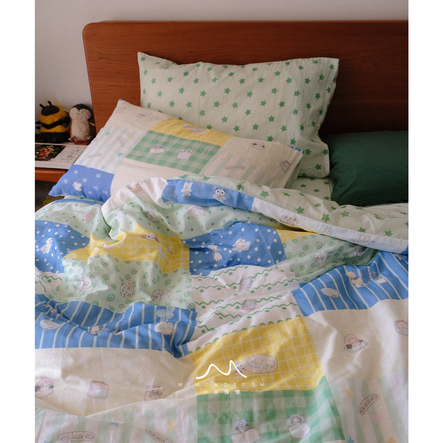 星眠小甜饼·柔软纯棉纱布四件套清新手绘拼布风被套宿舍床单床笠,床上用品,床品套件/四件套/多件套,淘宝优惠券,粉丝福利购,淘宝优惠卷