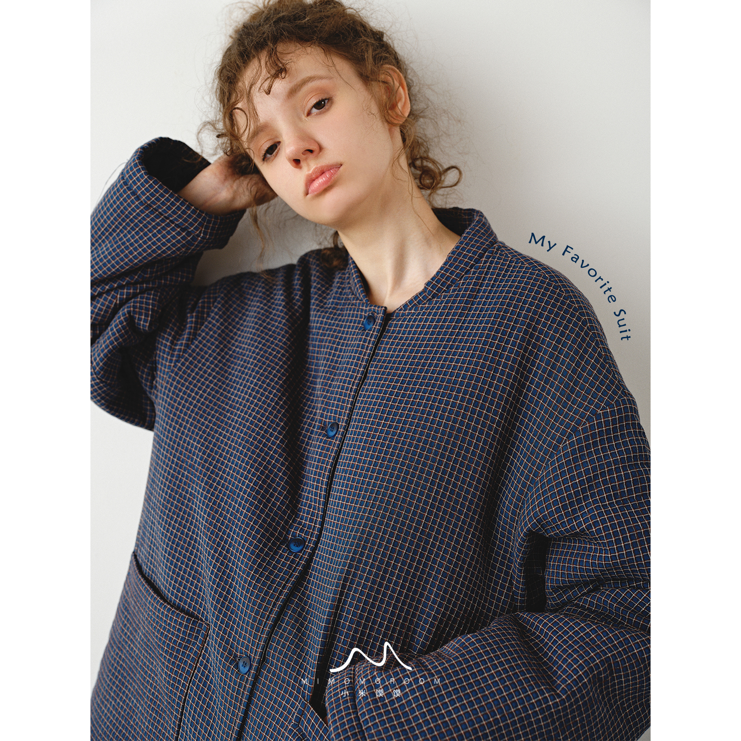 文艺居家诗·藏蓝小格夹棉加厚家居服套装秋冬保暖棉服可外穿25