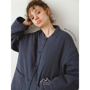 文艺居家诗·藏蓝小格夹棉加厚家居服套装秋冬保暖棉服可外穿25