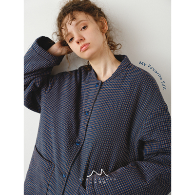 文艺居家诗·藏蓝小格夹棉加厚家居服套装秋冬保暖棉服可外穿25