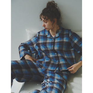岚山格·282g高磅纯棉加厚秋冬磨毛格子家居服套装 睡衣可外穿女士
