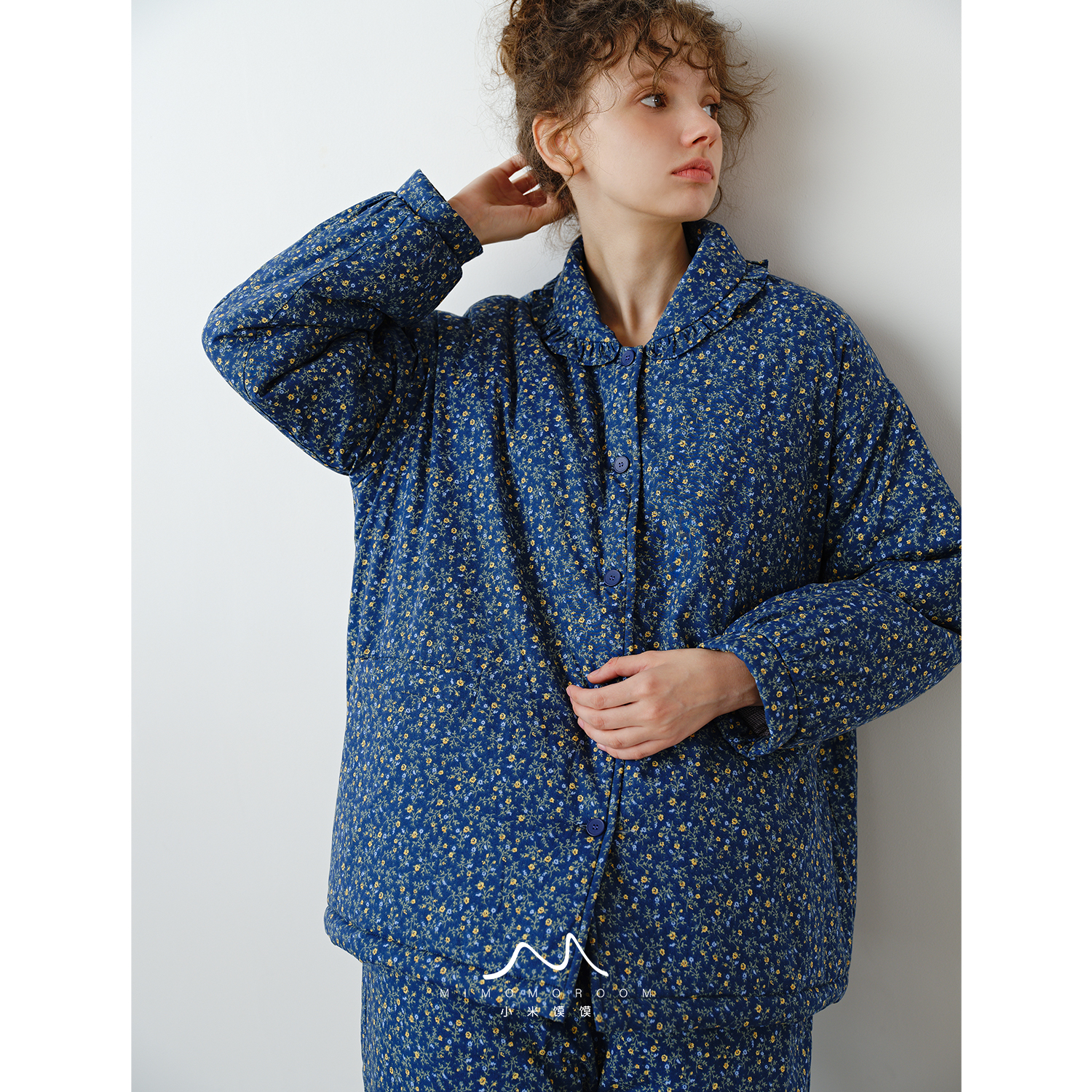 蓝裳花·纯棉减龄木耳边领显白夹棉秋冬保暖睡衣田园风可外穿棉服