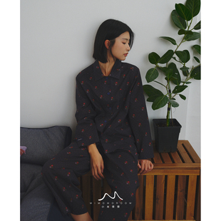 晚风织梦·60支纯棉复古碎花深色系长袖长裤短裤睡衣三件套家居服
