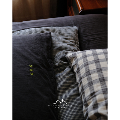暗调灰格·复古拼接深色系秋冬格子纯棉纱布四件套1.8m床单床笠新