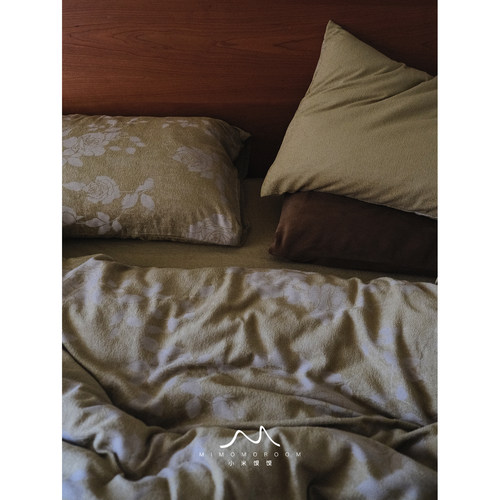 玫瑰园·麦香绿氛围感高端轻奢提花棉绒秋冬加厚被套床单四件套25