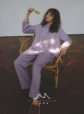 松山紫 | 紫色系四叶草长袖长裤睡衣套装纯棉纱家居服女秋季新款