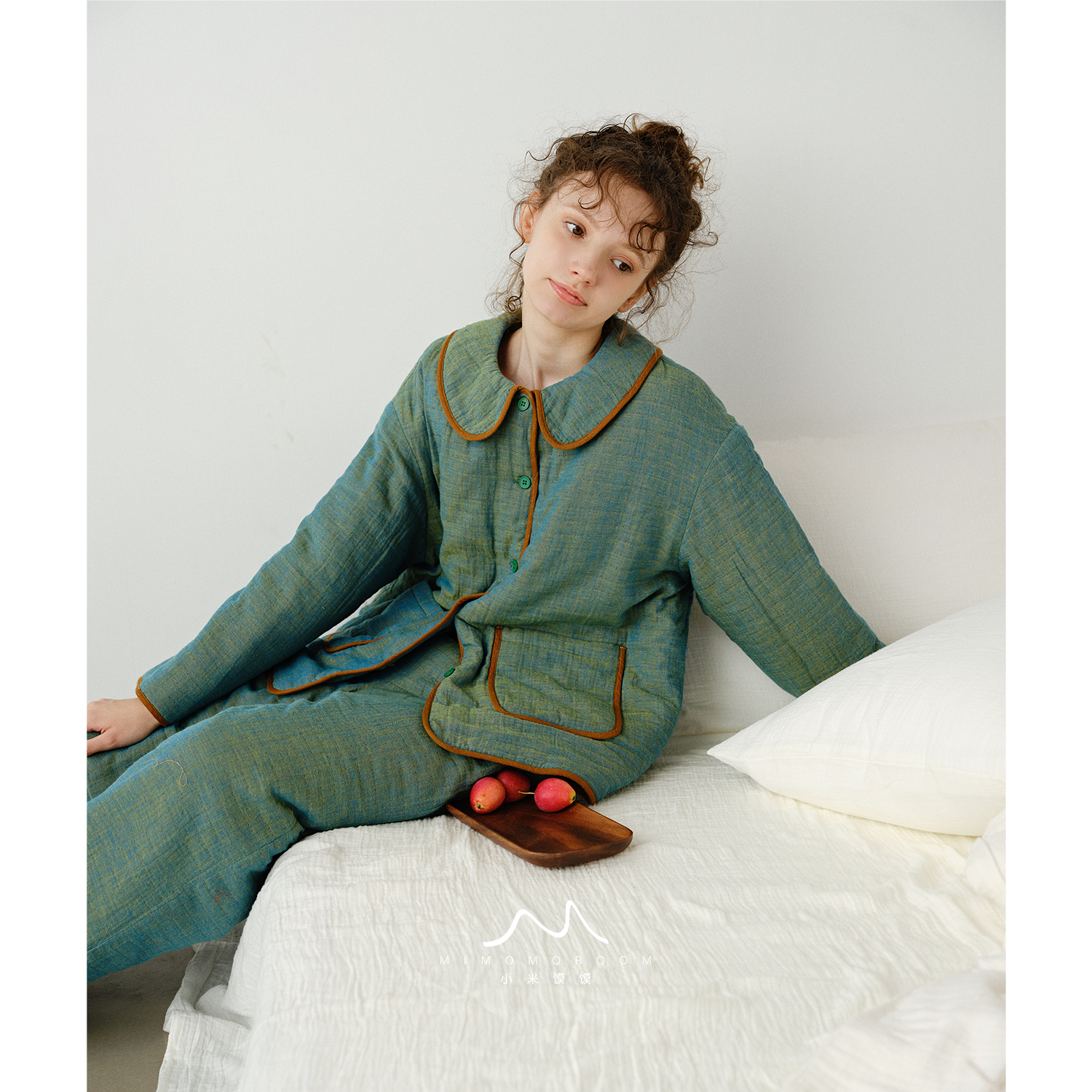 青芜·渐变光泽感青夹棉加厚纯色家居服套装秋冬保暖睡衣可外穿25