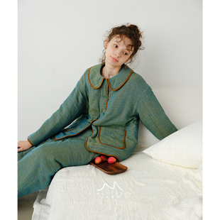 青芜·渐变光泽感青夹棉加厚纯色家居服套装 秋冬保暖睡衣可外穿25