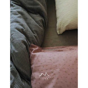 绿影清晨 色织纯棉双层纱1.8m四件套简约条纹被套床单床笠床品新