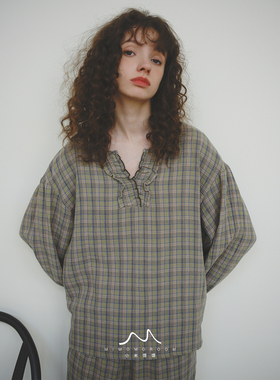 森氧絮语绿色系复古格子长袖长裤睡衣套装纯棉纱家居服女秋季新款