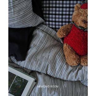 侘寂墨格 手工拼接全棉加厚床单被套简约纯棉三四件套床品赠1枕套