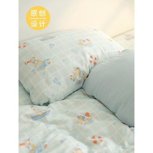 蓝格海军熊 | 可爱卡通单件床品纯棉双层纱床单被套床笠枕套宿舍