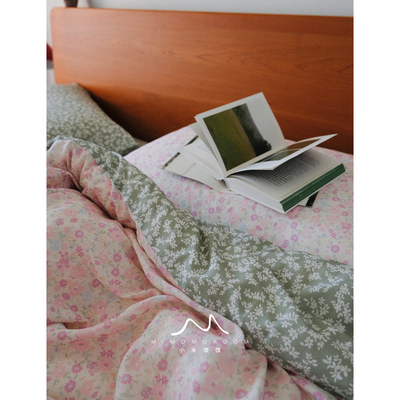 青绿色小碎花纯棉双层纱田园风1.8m四件套柔软床单床笠被套2025秋