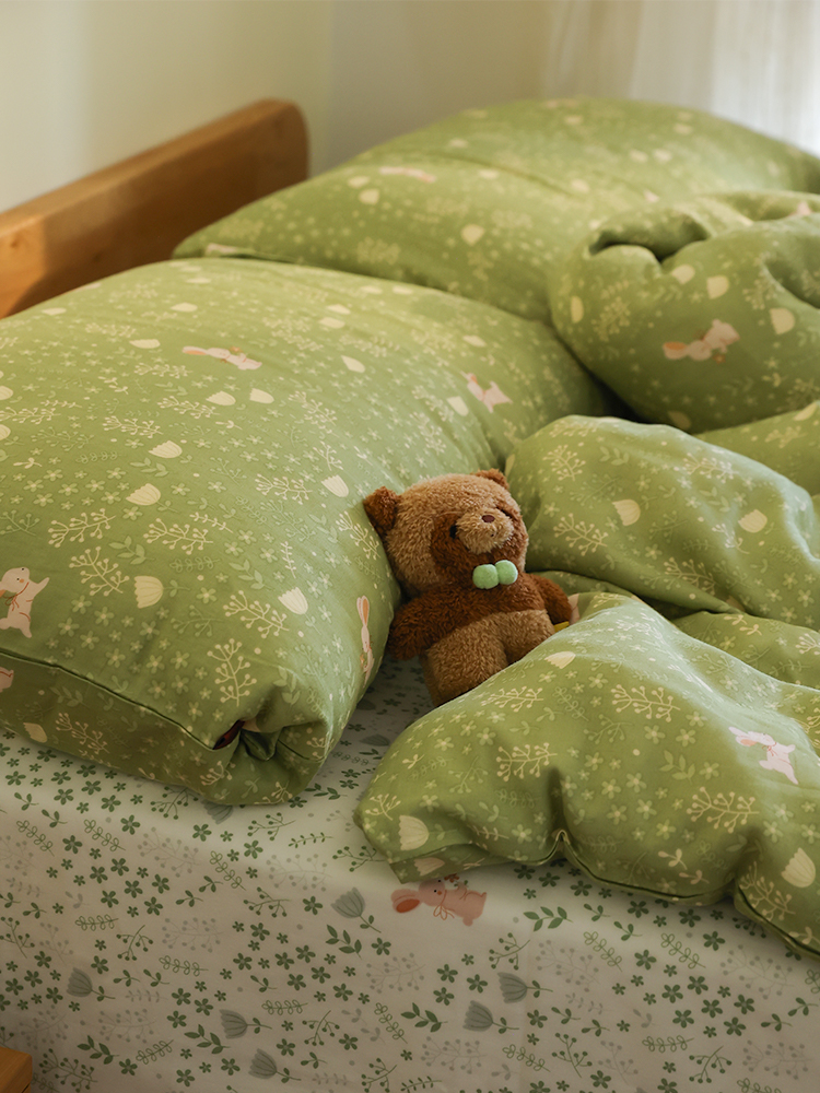 抹茶花花吖~清新双层纱布纯棉碎花床单被套可爱床品三四件套卧室