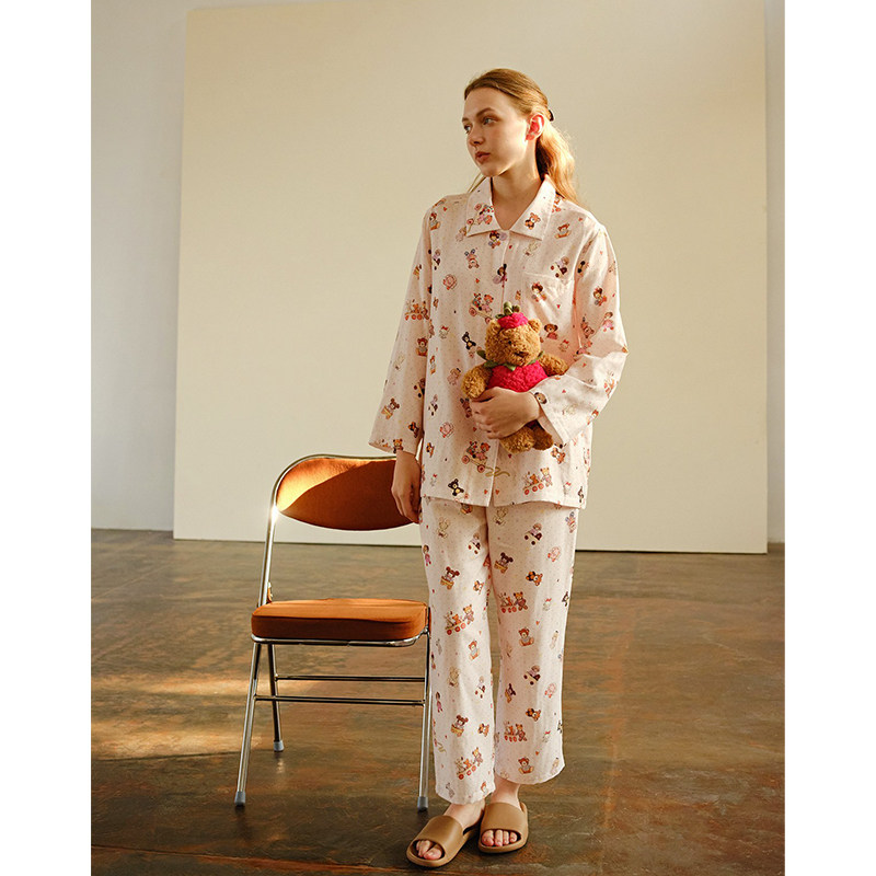 浅粉插画小鼠系列纯棉双层纱布长袖长裤睡衣家居服套装早春2026,女士内衣/男士内衣/家居服,睡衣/家居服套装,淘宝优惠券,粉丝福利购,淘宝优惠卷