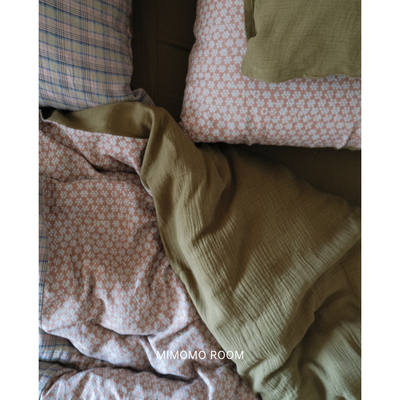 绿影标本|手工拼接加厚全棉色织双层纱床单被套复古四件套赠1枕套