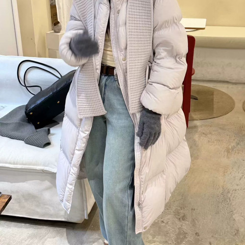 1988-织帽中长泡芙保暖羽绒服外套(配针织帽子)620针织帽长款泡芙