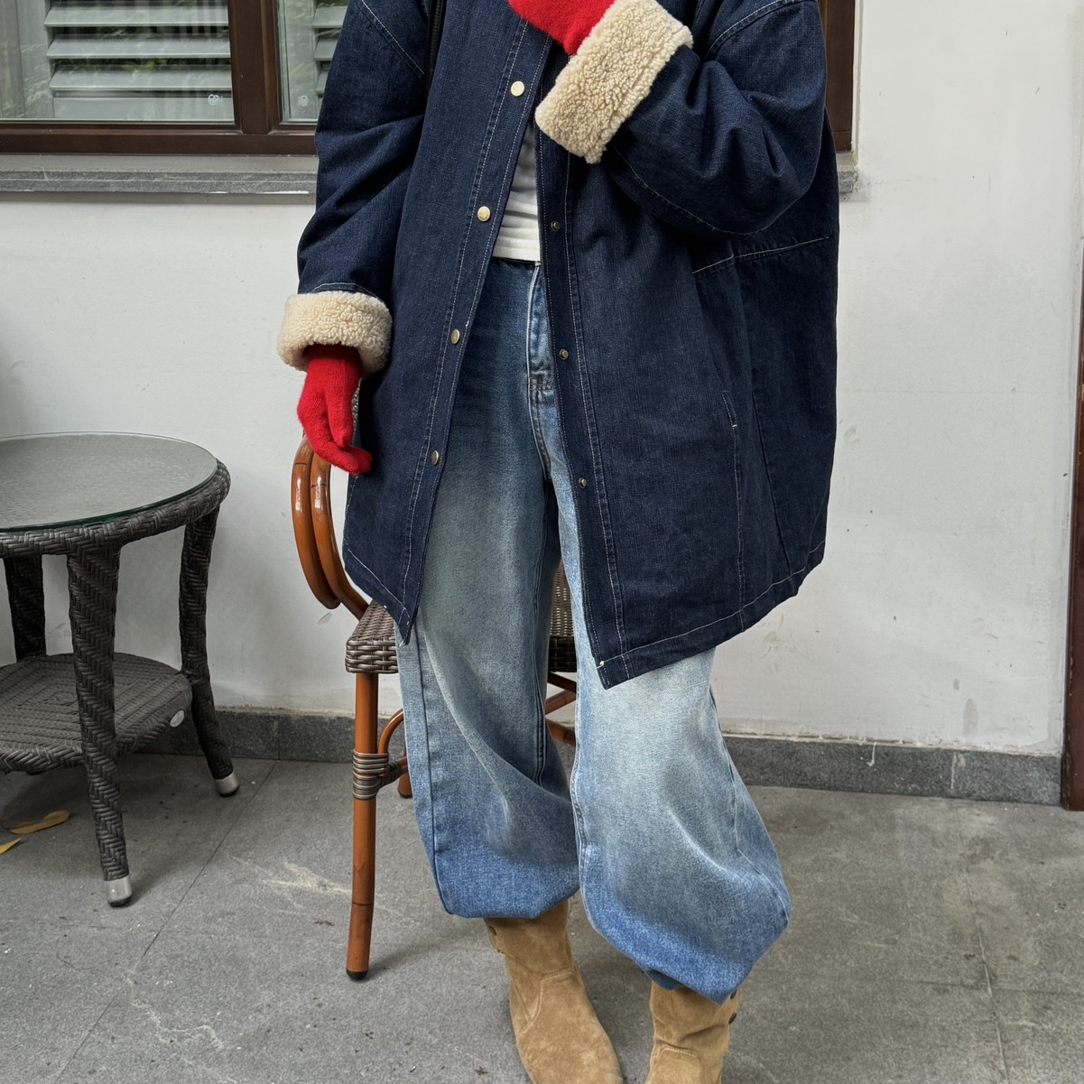 MONICA-冬上新韩系宽松中长款牛仔保暖羽绒服外套86330