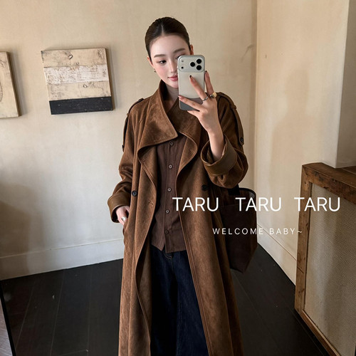 TARU-秋上新2026秋装上新立领长款宽松风衣(配腰带)10671